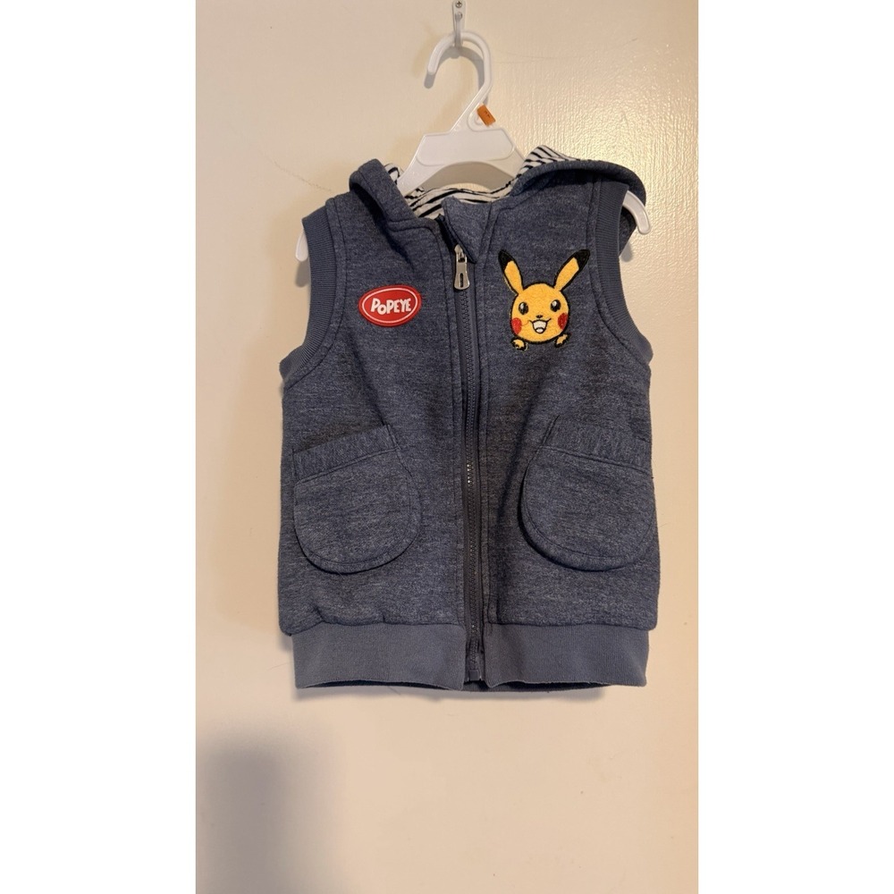 Vintage Pokemon Vest Jacket Boys 3T Full Zip Fleece Lined Pikachu